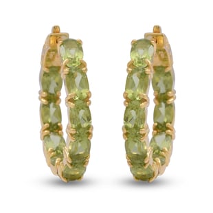 Natural Hebei Peridot Hoop Earrings in Yellow Gold Overlay Sterling Silver 8.64 Ct, Silver wt 6.40 G