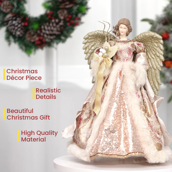 Decorative Christmas Angel Wearing Champagne & Purple Dress (Size 40 Cm)