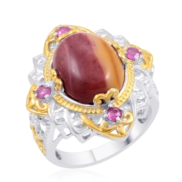 Designer Collection Kennedy Range Mookaite (Ovl 9.38 Ct), Ruby Ring in 14K YG and Platinum Overlay S