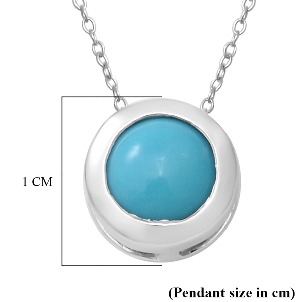 Arizona Sleeping Beauty Turquoise Pendant With Chain 18 Inch in Rhodium Overlay Sterling Silver 1.00 Ct.