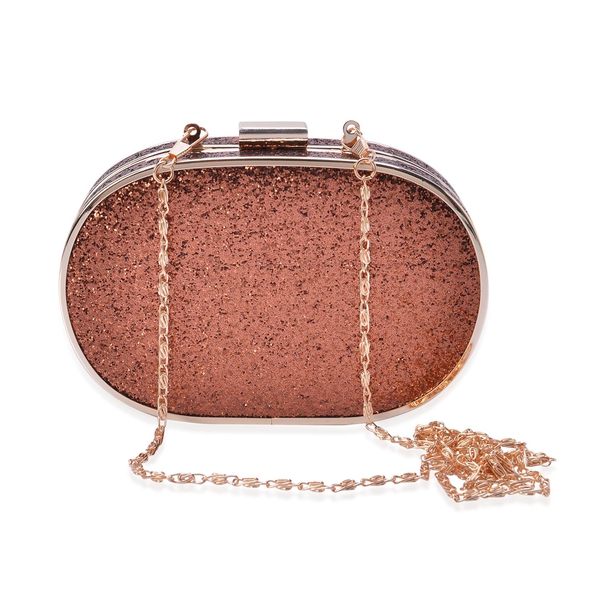 Chocolate Colour Stardust Clutch Bag in Gold Tone with Removable Chain Strap (Size 15x10x3.5 Cm)