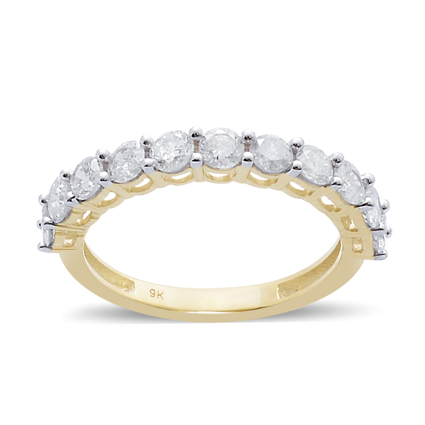 9K Y Gold SGL Certified Diamond (Rnd) (I3/G-H) Half Eternity Ring 1.000 Ct.