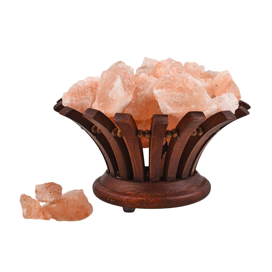 Himalayan Salt Chunks Lamp With Wooden Vase (Size 20X20x10 Cm) - Pink 3.5 Kg (7.7 Lbs)