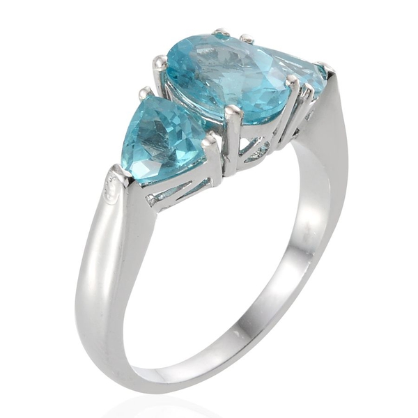 Paraiba Apatite (Ovl 1.75 Ct) Ring in Platinum Overlay Sterling Silver 3.250 Ct.