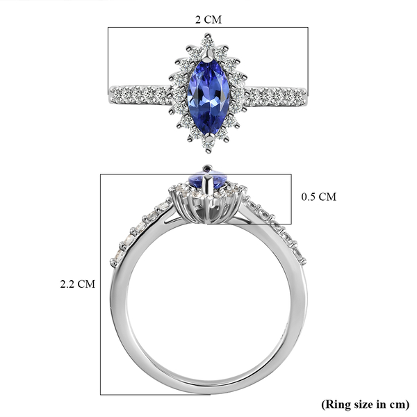 Tanzanite and Natural Cambodian Zircon Ring in Platinum Overlay Sterling Silver.