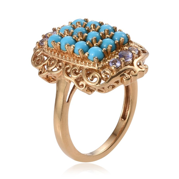 Arizona Sleeping Beauty Turquoise (Rnd), Tanzanite Ring in 14K Gold Overlay Sterling Silver 1.750 Ct.