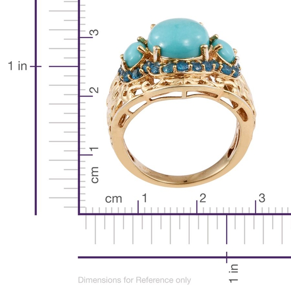 Sonoran Turquoise (Ovl 4.25 Ct), Malgache Neon Apatite Ring in 14K Gold Overlay Sterling Silver 6.250 Ct.