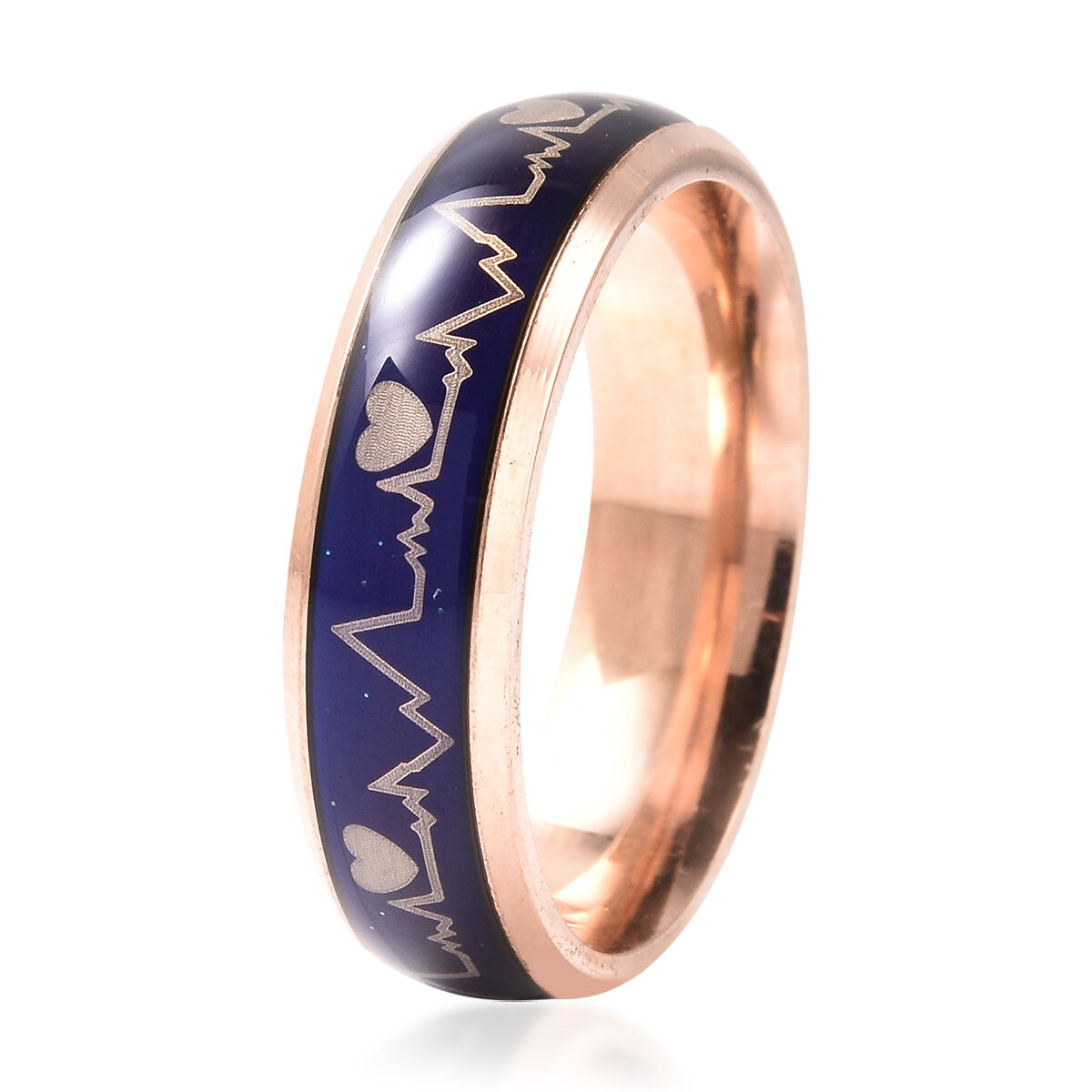 New Concept Mood Band Ring Heartbeats Design in Rose Gold Tone