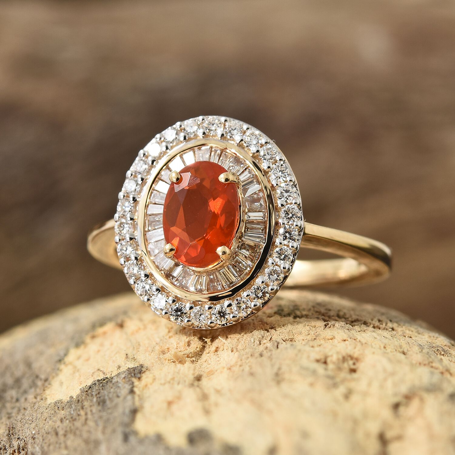 Signature Collection-ILIANA 18K Yellow Gold Jalisco Fire Opal (Ovl) and Diamond Ring  1.000 Ct.