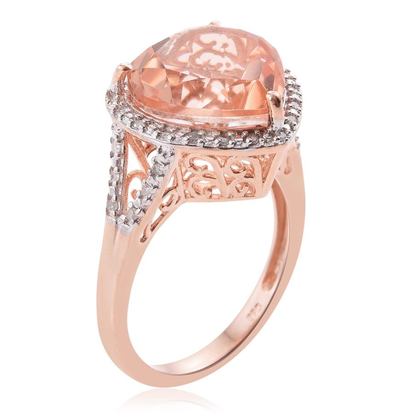 Galileia Blush Pink Quartz (Hrt), Diamond Heart Ring in Rose Gold Overlay Sterling Silver 9.000 Ct.