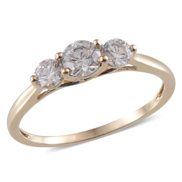 Lustro Stella Made with Finest CZ Trilogy Ring in 9K Yellow Gold