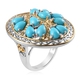 AA Arizona Sleeping Beauty Turquoise (Pear) Tree of life Ring in Platinum and Yellow Gold Overlay Sterling Silver 5.00 Ct, Silver wt 8.18 Gms