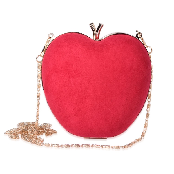 Amour Velvet Red Colour Apple Clutch Bag With Removable Golden Chain (Size 15x14 Cm)