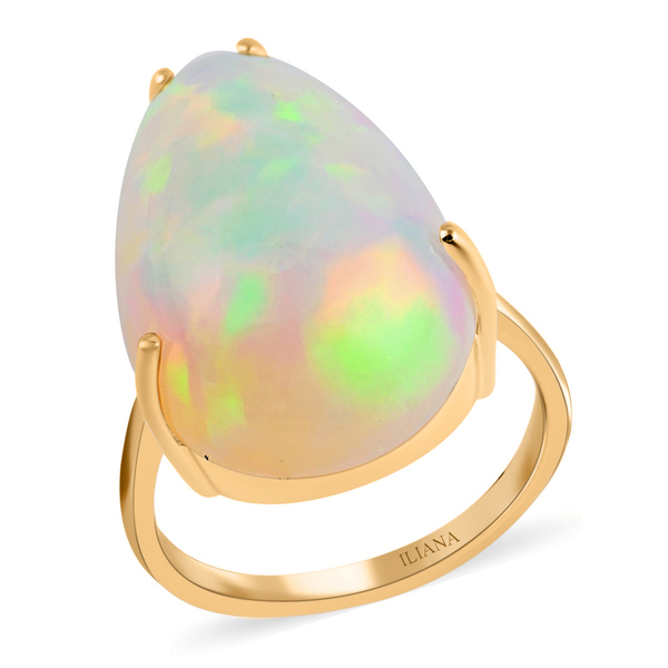 AGI Certified and Appraised ILIANA 18K Yellow Gold AAA Ethiopian Welo Opal Solitaire Ring 16.35 Ct.
