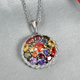Simulated Multi Gemstones Pendant with Chain (Size-20) in Silver Tone
