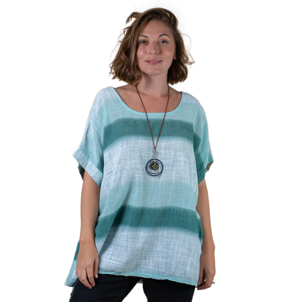 Nova OF London - Scoop Neck Stripe Top with 30 Inch Necklace- Mint 