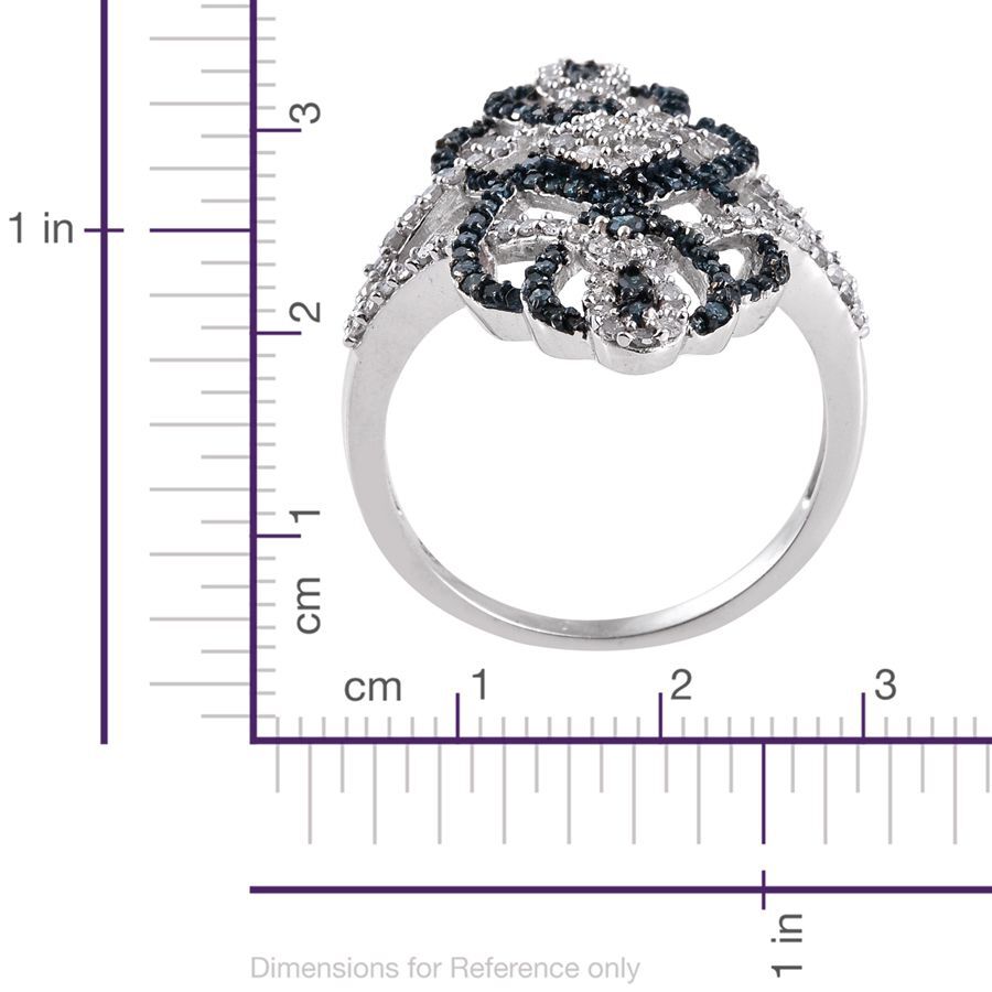 Blue Diamond (Rnd), White Diamond Ring in Platinum Overlay Sterling Silver 1.000 Ct.