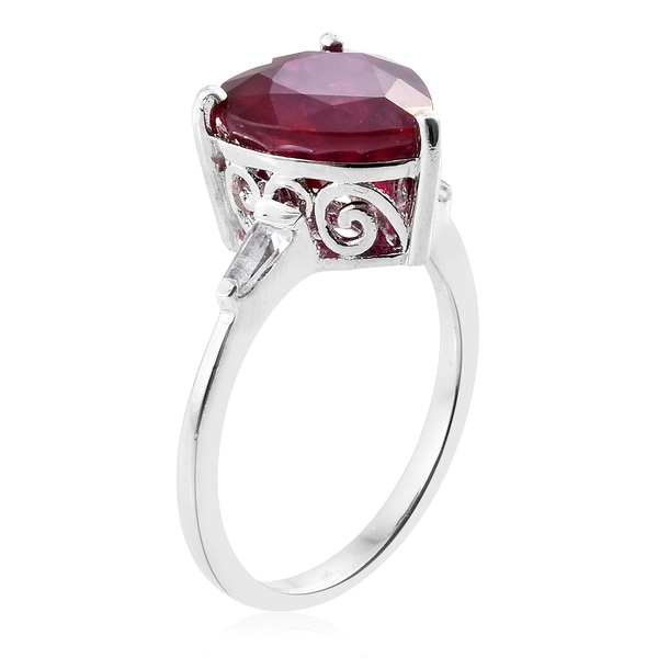 African Ruby (Hrt), White Topaz Ring in Platinum Overlay Sterling Silver 8.500 Ct.
