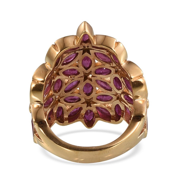 Stefy African Ruby (Mrq), Natural Cambodian Zircon and Pink Sapphire Floral Ring in 14K Gold Overlay Sterling Silver 6.250 Ct.