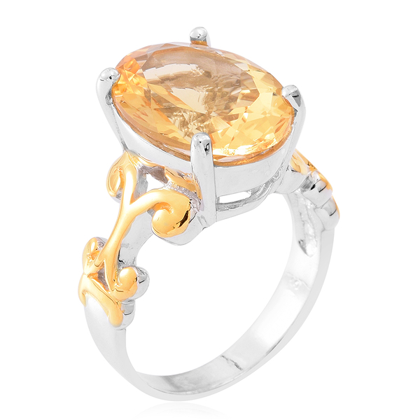 Designer Inspired- Uruguay Citrine (Ovl) Ring in Yellow Gold and Rhodium Plated Sterling Silver 8.000 Ct.