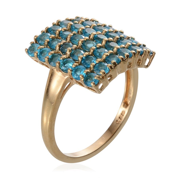 Malgache Neon Apatite (Rnd) Cluster Ring in Yellow Gold Overlay Sterling Silver 2.500 Ct.