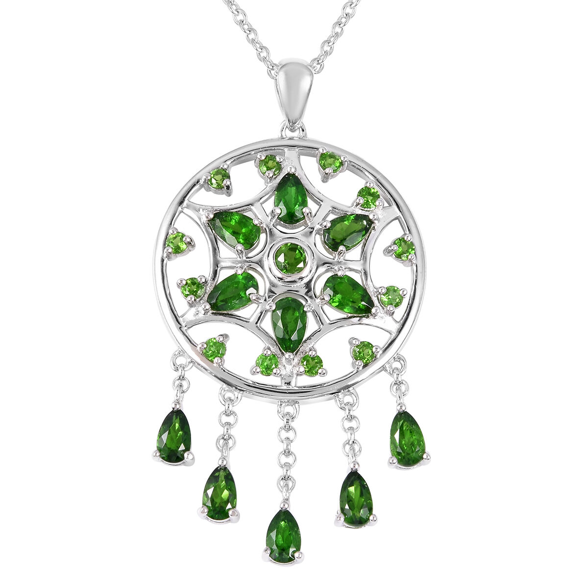 Lucyq 2 68 Ct Russian Diopside Dream Catcher Necklace In Rhodium Plated Silver Tjc