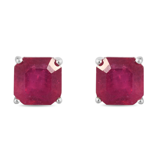 One Time Deal  - African Ruby (FF) Asscher Cut Stud Earrings (with Push Back) in Sterling Silver 3.0