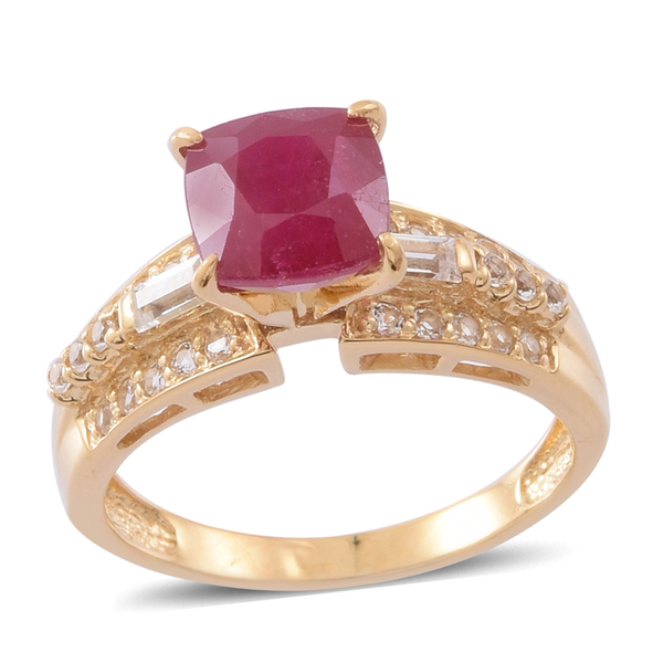 4.15 Ct African Ruby and Topaz Classic Ring in Gold Plated Silver