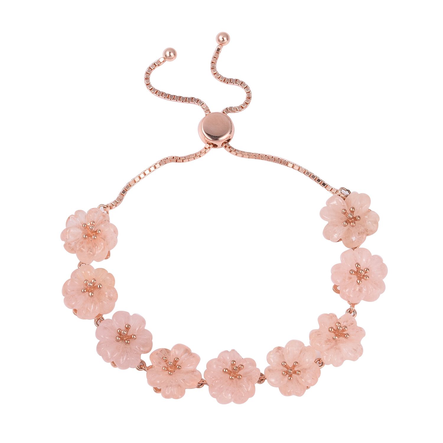 Jardin Collection Rare Hand Carved Morganite Floral Bracelet in Rose Gold Plated Silver 42.5 Ct