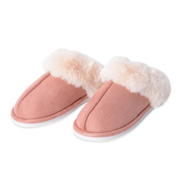 Super Soft Suede Faux Fur Slippers (Size M: 5-6 ) - Peach