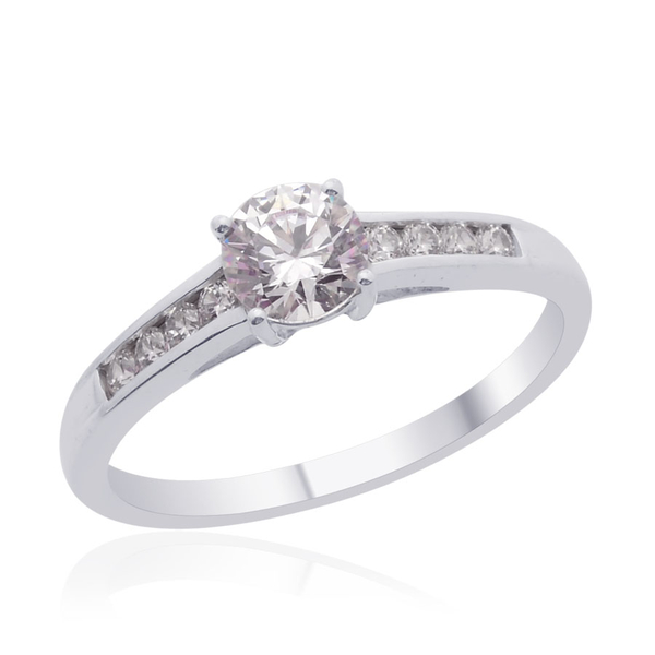 Lustro Stella - Platinum Overlay Sterling Silver (Rnd) Ring Made with Finest CZ 1.080 Ct.