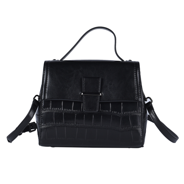 SENCILLEZ Black Genuine Leather Convertible Bag