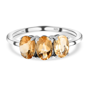 Citrine 3 Stone Ring in Platinum Overlay Sterling Silver 1.17 Ct.