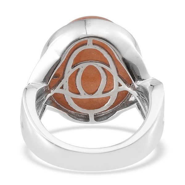Morogoro Peach Sunstone (Ovl) Ring in Platinum Overlay Sterling Silver 16.000 Ct.