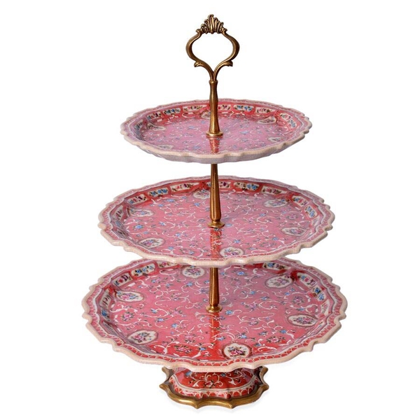 Hand Made Museum Collection - Bronze Stand with 3 Hand Painted Porcelain Plates (Size 43x13 Cm)