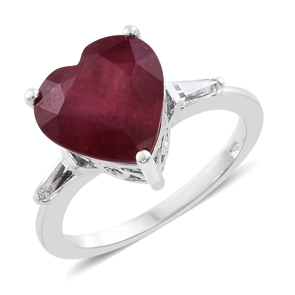 African Ruby (Hrt), White Topaz Ring in Platinum Overlay Sterling Silver 8.000 Ct.