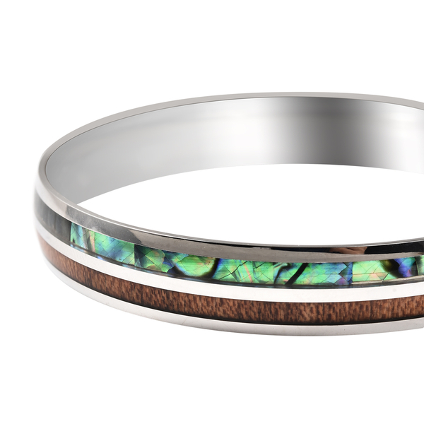 Abalone Shell Bangle (Size 7) in Stainless Steel
