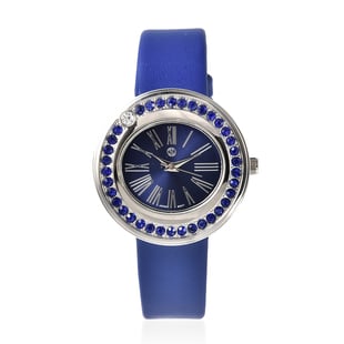 STRADA Japanese Movement White and Blue Austrian Crystal Studded Water Resistant Watch with Blue Str