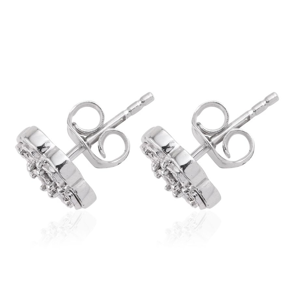 Diamond (Rnd) Floral Stud Earrings in Platinum Overlay Sterling Silver