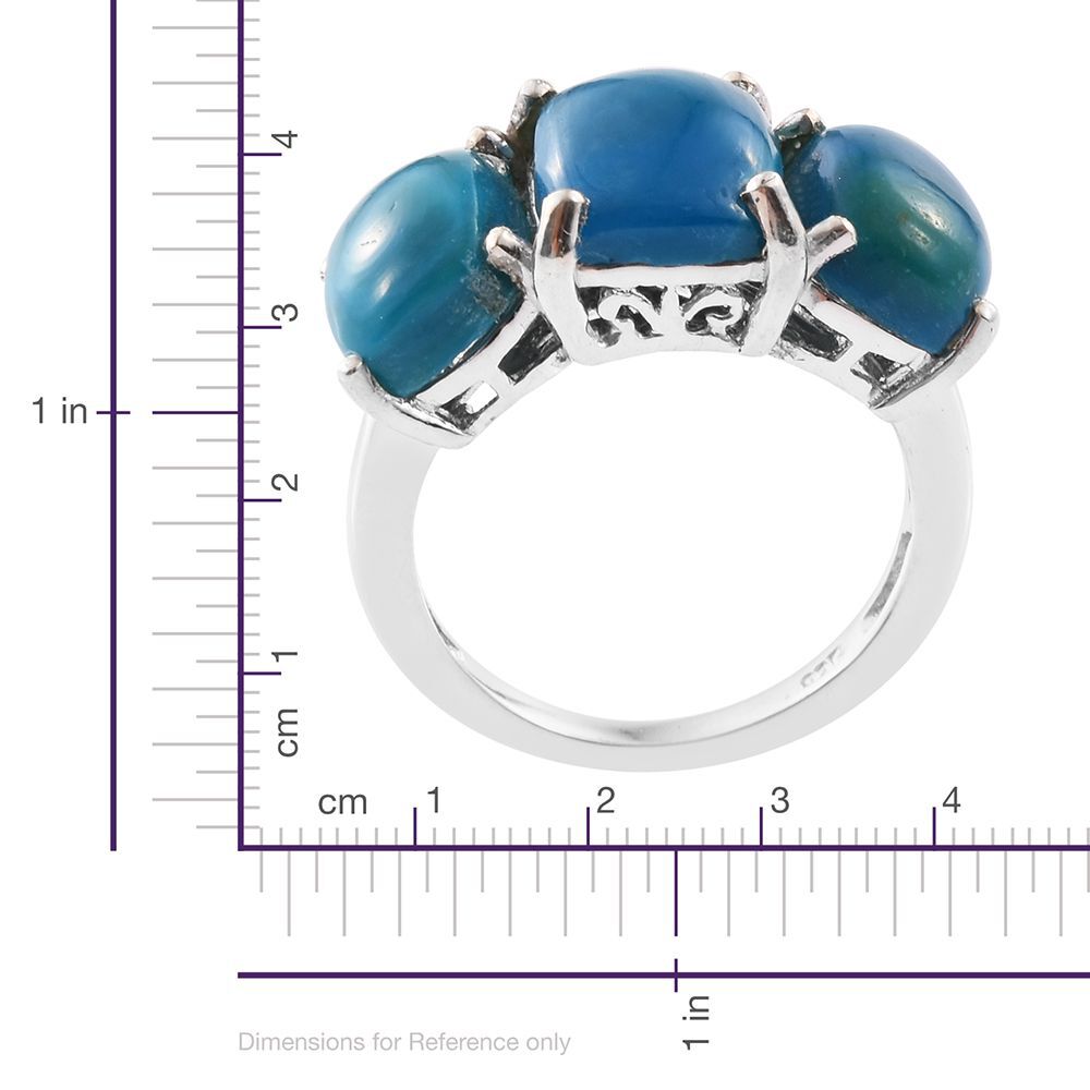 Natural Rare Opalina (Cush 2.40 Ct) 3 Stone Ring in Platinum Overlay Sterling Silver 5.650 Ct.