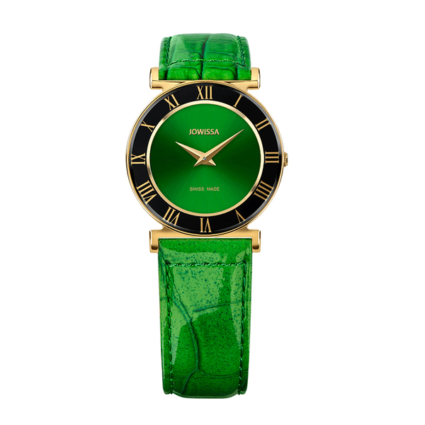 Jowissa - Roma Swiss Watch in Stainless Steel with Laser Engraved Logo and Genuine Leather Green Strap