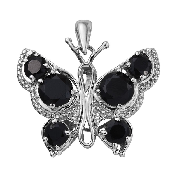 Boi Ploi Black Spinel (Rnd) Butterfly Pendant in ION Plated Platinum Bond 6.000 Ct.