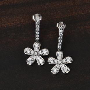 Lustro Stella Platinum Overlay Sterling Silver Floral Earrings (with Push Back) Made with Finest CZ 4.33 Ct, Silver wt. 5.55 Gms