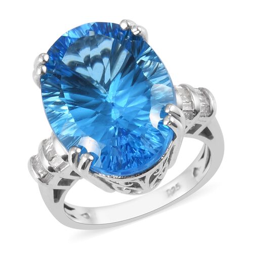 Swiss Blue Topaz and Diamond Ring in Platinum Overlay Sterling Silver ...