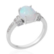 Ethiopian Welo Opal and Natural Cambodian Zircon Ring in Rhodium Overlay Sterling Silver 1.44 Ct.