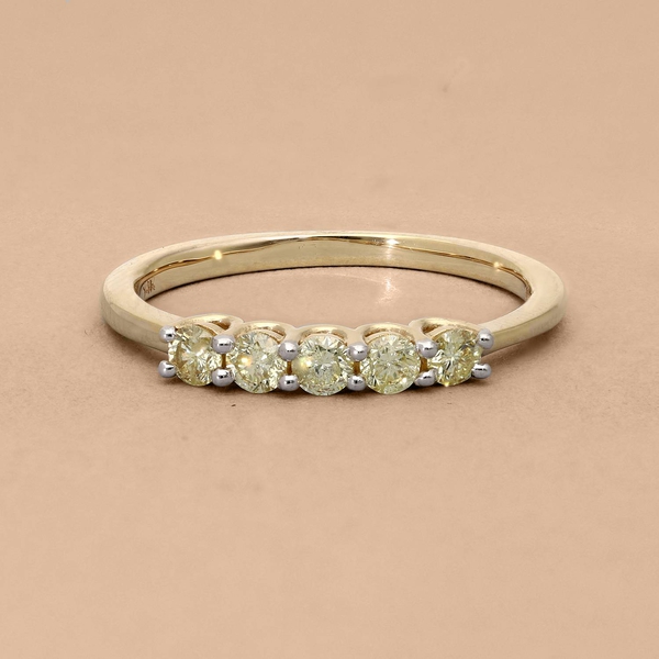 14K Yellow Gold SGL Certified Natural Yellow Diamond (SI-I1)  5 Stone Ring 0.50 Ct.