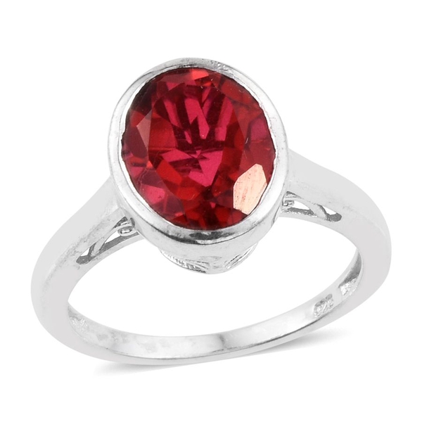 Blazing Red Triplet Quartz (Ovl) Solitaire Ring in Platinum Overlay Sterling Silver 3.750 Ct.