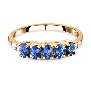 9K Yellow Gold AA Blue Ceylon Sapphire and Diamond Ring 1.19 Ct.
