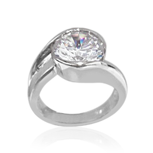 ELANZA AAA Simulated Diamond (Rnd) Solitaire Ring in Rhodium Plated Sterling Silver