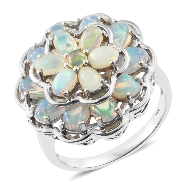 Ethiopian Welo Opal (Ovl) Floral Ring in Platinum Overlay Sterling Silver 4.000 Ct. Silver wt 7.48 G